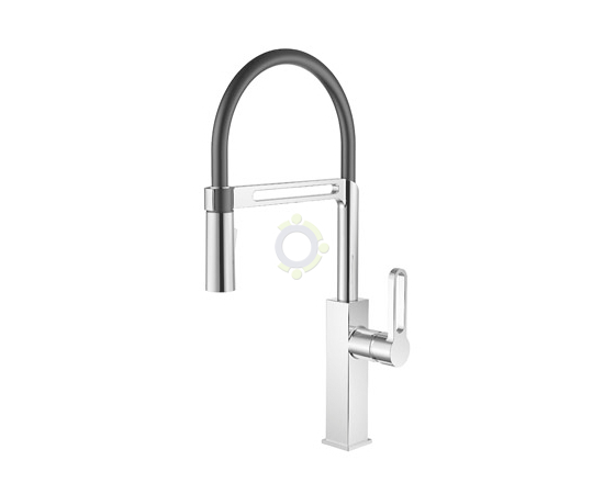 Смеситель Golden Fox Kitchen pro 11022 д/кухни с гибким силиконовым изливом черный