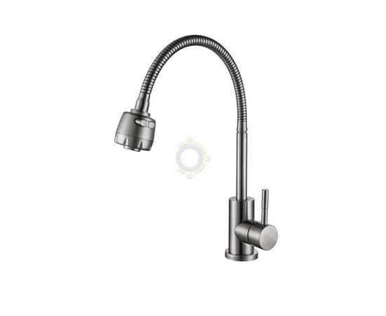 Смеситель Golden Fox Lomond 11360 д/кухни с гибким изливом нержавеющая сталь